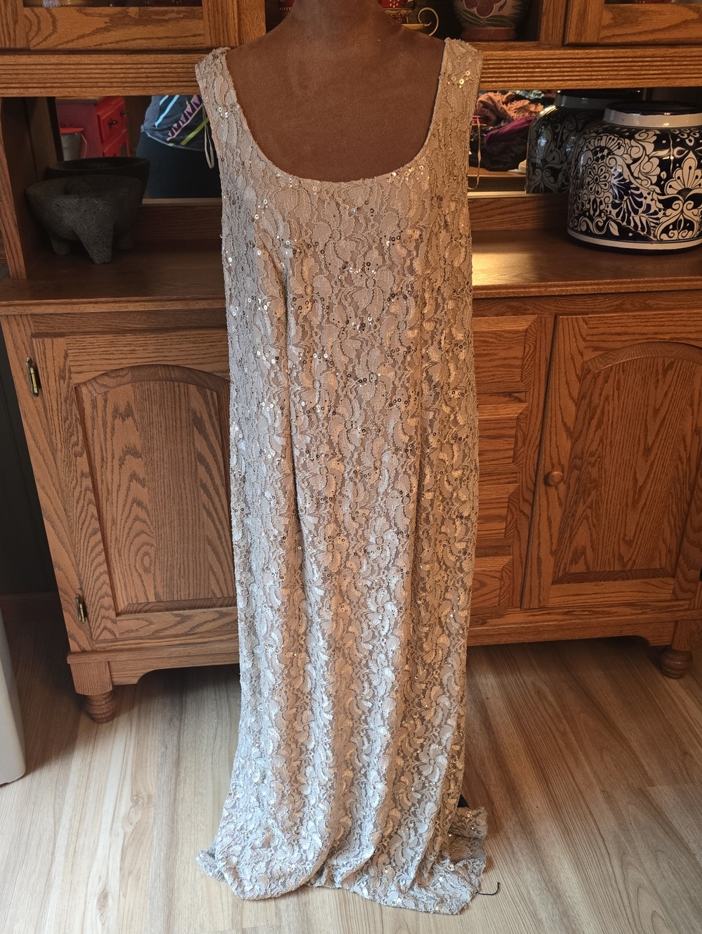 Alex Evenings Cream Sequin Lace Maxi Dress